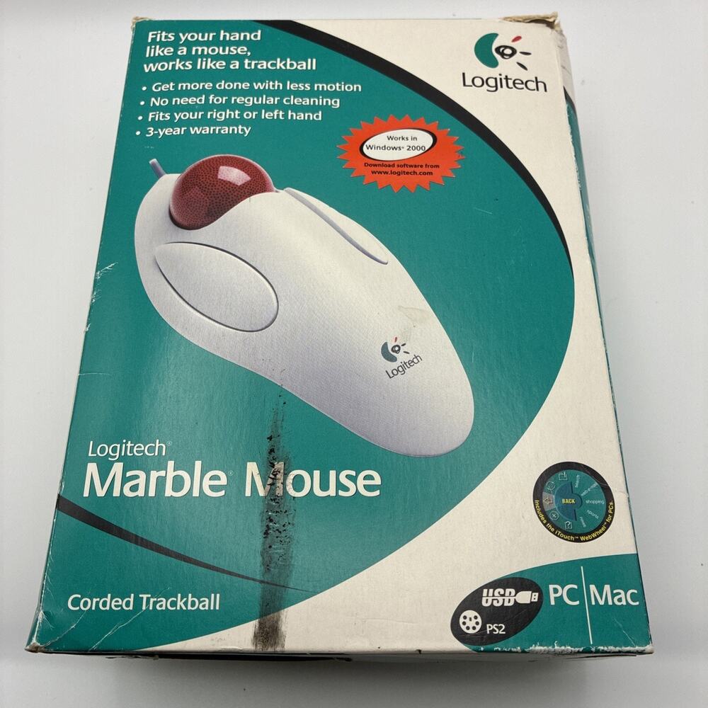 LOGITECH Marble Mouse Corded Trackball PC/Mac USB/PS 2 Wired Complete Software